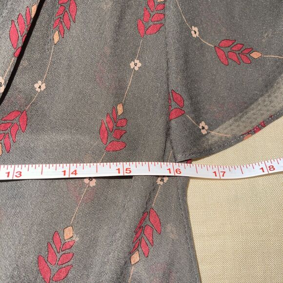 Hype Anthropology Dress Silk Gray Floral Print Lined Pleated Cinch Waist 6 - Picture 7 of 9